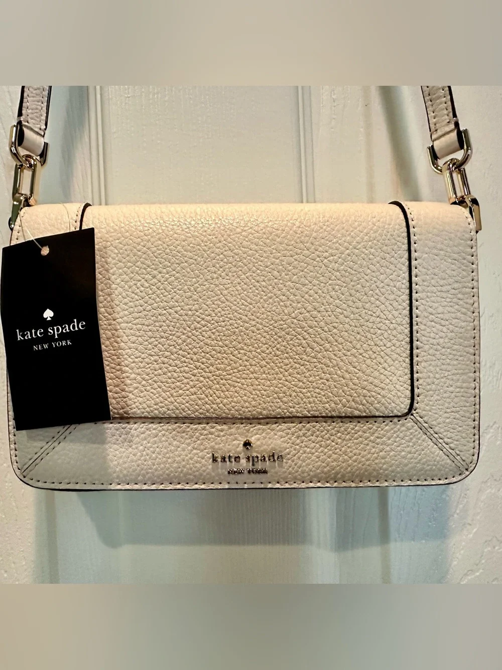 NWT ❤️ kate spade New York Lena Pebbled Leather Crossbody in Parchment MSRP $299
